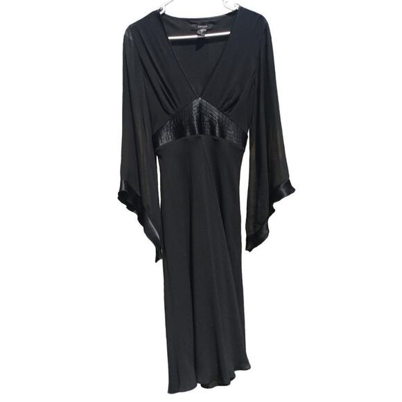 Vtg Express Silk Dress Sz 8 Black Whimsigoth Witch Flare Sleeve Sheer Vamp Y2k - Picture 1 of 12